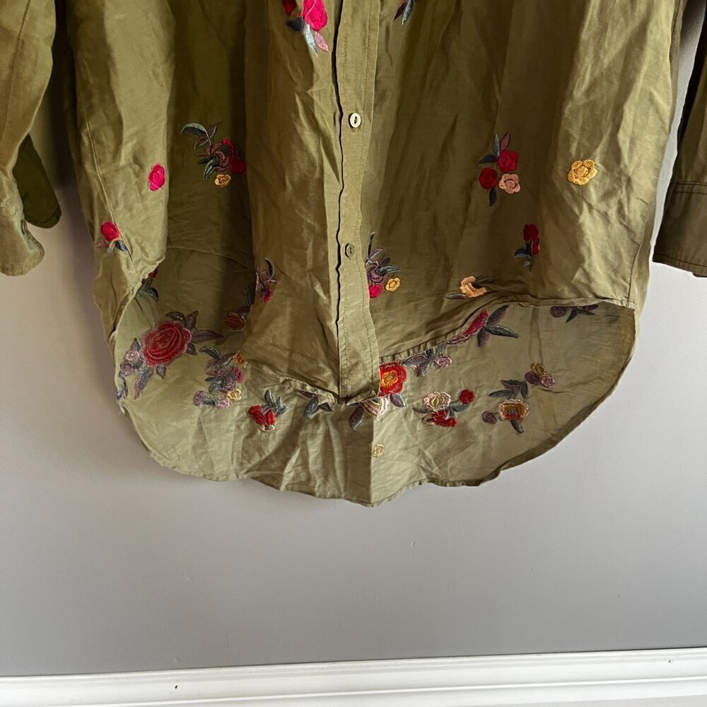 Zara floral embroidered button down shirt Green Size XS boho western festival - Picture 8 of 14